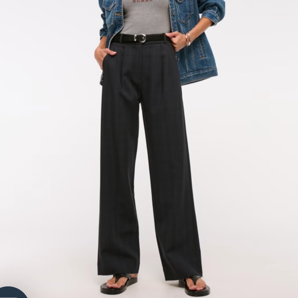 A&F Curve Love Sloane Tailored Wide Leg Pant - Black Plaid size 27 SHORT - Picture 3 of 5